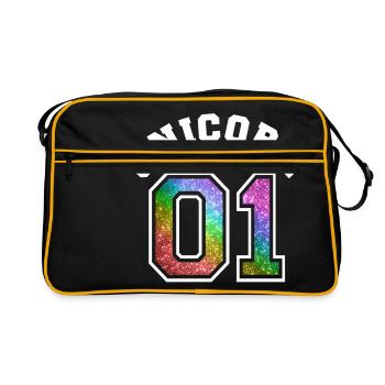 Unicorn 01 Rainbow Glitter - Retro Tasche - Schwarz/Gold - Vorne
