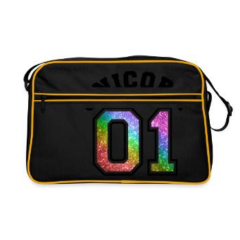 Unicorn 01 Rainbow Glitter - Retro Tasche - Schwarz/Gold - Vorne