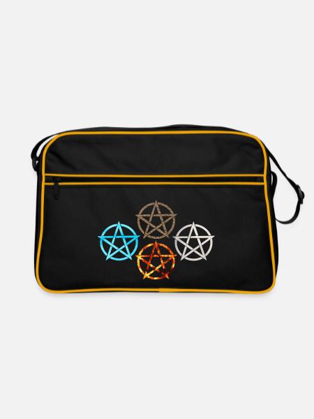 pentagram vier elemente - Retro Tasche - Schwarz/Gold - Vorne
