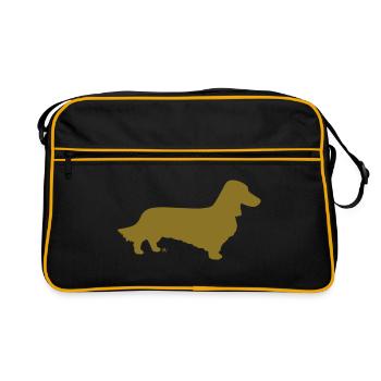 Silhouette de teckel à poil long - Sac Retro - noir/or - Devant