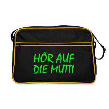 Hör auf die mutti - Retro Tasche - Schwarz/Gold - Vorne