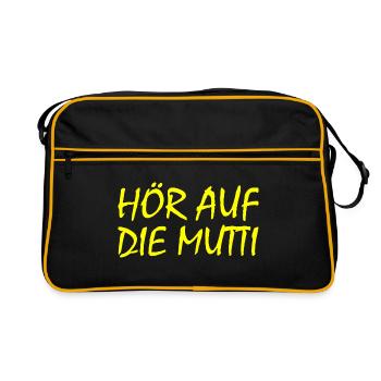 Hör auf die mutti - Retro Tasche - Schwarz/Gold - Vorne
