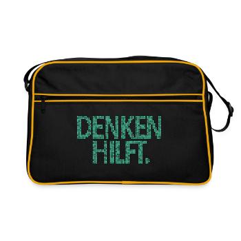 Denken Hilft - Retro Tasche - Schwarz/Gold - Vorne