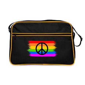 Signe de paix de paix sur le drapeau arc-en-ciel arc-en-ciel - Sac Retro - noir/or - Devant