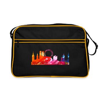 Munich, München Skyline, Bayern, Deutschland - Retro Tasche - Schwarz/Gold - Vorne