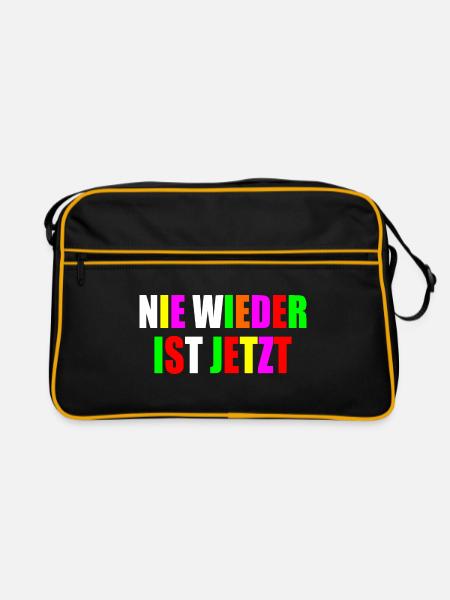 Nie wieder ist jetzt - Retro Tasche - Schwarz/Gold - Vorne