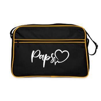 Paps Papa Herzschlag Vater Liebe - Retro Tasche - Schwarz/Gold - Vorne