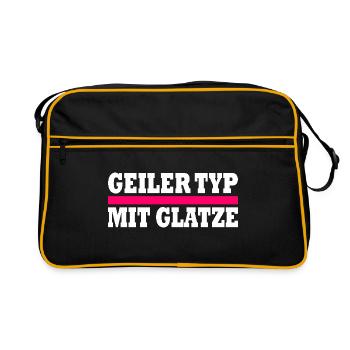 geiler typ mit glatze - Retro Tasche - Schwarz/Gold - Vorne