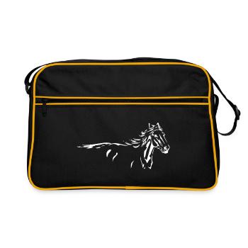 Pferde Wildpferd Tier Silhouette - Retro Tasche - Schwarz/Gold - Vorne