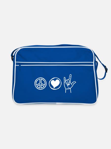 Peace Love Rock 'n' Roll Music Lovers - Retro Bag - blue/white - Front