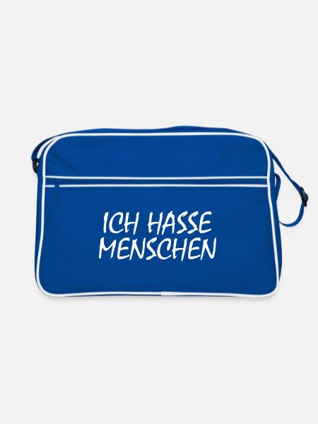 Ich hasse menschen - Retro Tasche - Blau/Weiß - Vorne