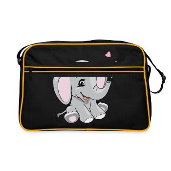 Éléphant souriant de dessin animé avec des coeurs - Sac Retro - noir/or - Devant