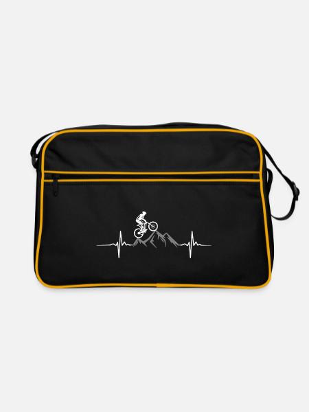 Mountainbike + Berge = Herzschlag - Retro Tasche - Schwarz/Gold - Vorne