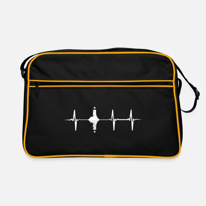 Herzschlag Leuchtturm - Retro Tasche - Schwarz/Gold