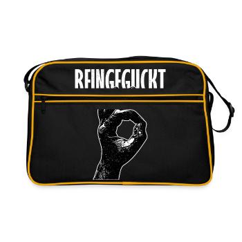 Reingeguckt OK Zeichen Finger Hand lustiges Spiel - Retro Tasche - Schwarz/Gold - Vorne