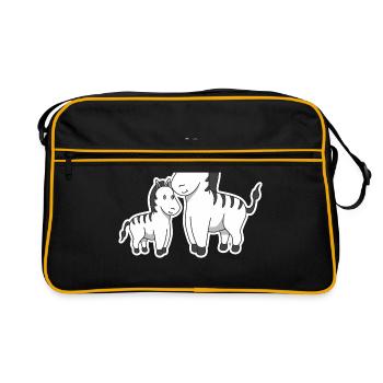 Zebra Mutter Kind Muttertag Geschenk Tiere Comic - Retro Tasche - Schwarz/Gold - Vorne