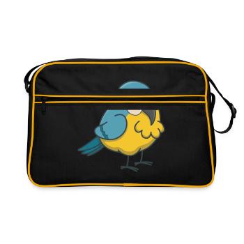 Wellensittich Vogel Geschenk kawaii comic Haustier - Retro Tasche - Schwarz/Gold - Vorne
