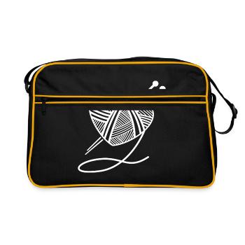 Knitting wool heart needles gift handmade - Retro Bag - black/gold - Front