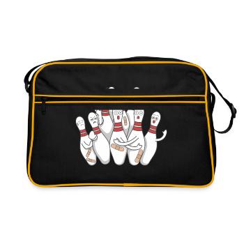 Bowling pins bowling cone gift bowling track - Retro Bag - black/gold - Front