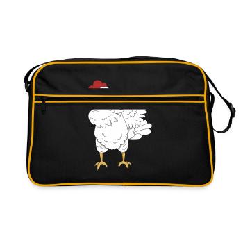 Huhn Hahn dabbing Tanz Geschenk Tier Bauernhof - Retro Tasche - Schwarz/Gold - Vorne