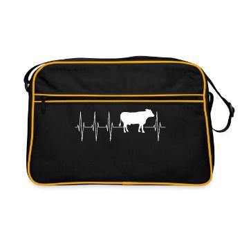 Kuh Kühe Herzfrequenz Geschenk Rind Bauernhof Herz - Retro Tasche - Schwarz/Gold - Vorne