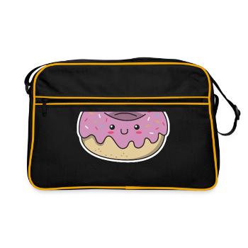 Donut Kawaii Geschenk Zuckerguss Gesicht niedlich - Retro Tasche - Schwarz/Gold - Vorne