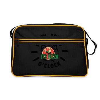 Tick Tock It's Pizza O' Clock Pizza Lover Italian - Retro Tasche - Schwarz/Gold - Vorne