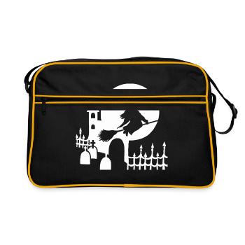 Halloween - Hexe Friedhof - weiß - Retro Tasche - Schwarz/Gold - Vorne