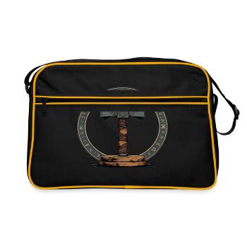 Wikinger Hammer Krieger Walhalla Runenkreis Thor - Retro Tasche - Schwarz/Gold - Vorne