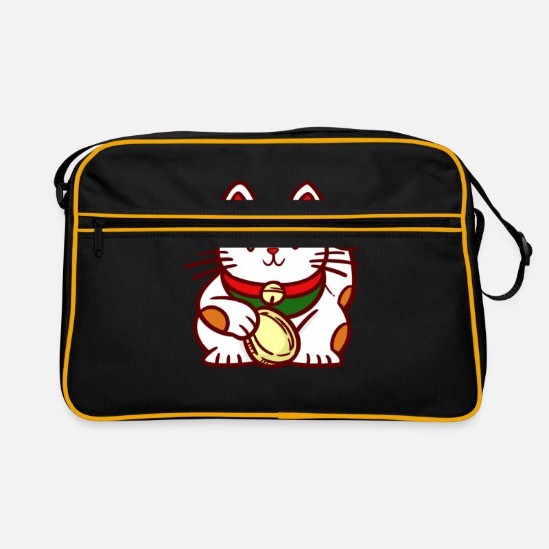 Winke Katze Maneki-neko - Retro Tasche - Schwarz/Gold