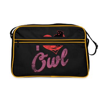 Eule Liebe Vogel Nacht Wald nachtaktiv Geschenk - Retro Tasche - Schwarz/Gold - Vorne