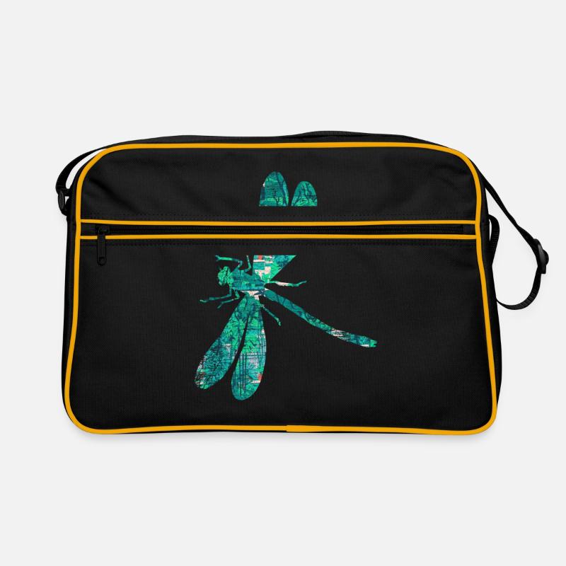 Libelle Garten Flügel - Retro Tasche - Schwarz/Gold
