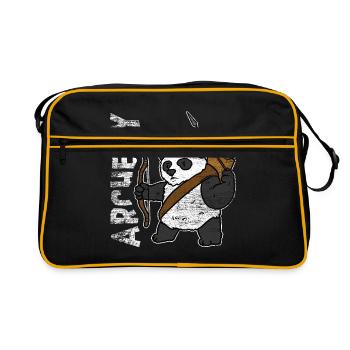 Panda Bogenschießen Geschenk - Retro Tasche - Schwarz/Gold - Vorne