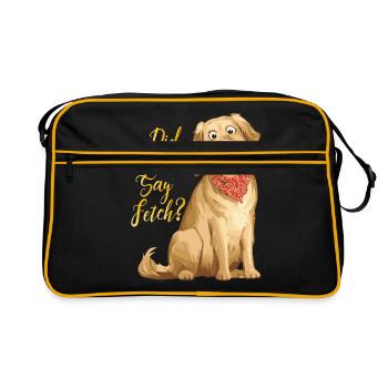 Golden Retriever Labrador Tshirt Dog Playing Ball - Retro Bag - black/gold - Front