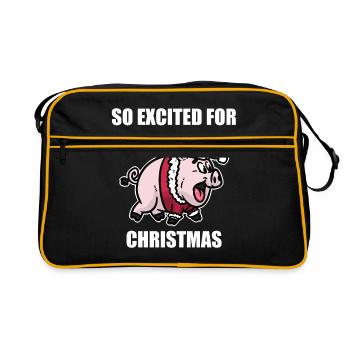 Schwein Weihnachten - Retro Tasche - Schwarz/Gold - Vorne
