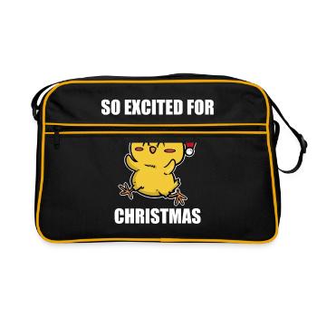 Vogel Weihnachten - Retro Tasche - Schwarz/Gold - Vorne