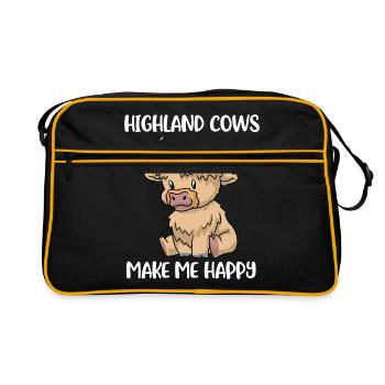 Schottische Highland Kuh Shirt Frauen Highland Kuh - Retro Tasche - Schwarz/Gold - Vorne