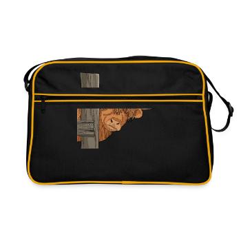 Highland Kuh Shirt Frauen Schottische Highland Kuh - Retro Tasche - Schwarz/Gold - Vorne