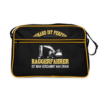 Baggerfahrer Sprüche Bagger Baggerführer Baustelle - Retro Tasche - Schwarz/Gold - Vorne