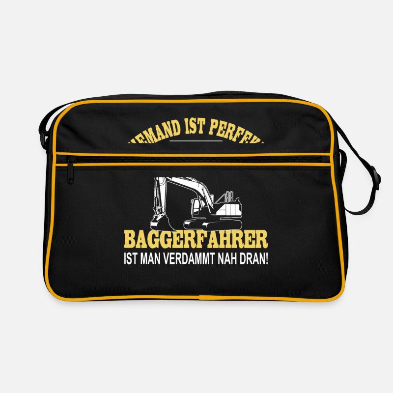 Baggerfahrer Sprüche Bagger Baggerführer Baustelle - Retro Tasche - Schwarz/Gold