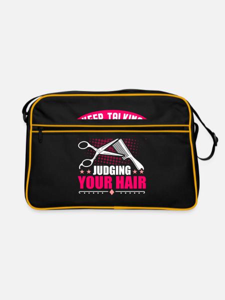 Friseur Geschenk Salon - Retro Tasche - Schwarz/Gold - Vorne