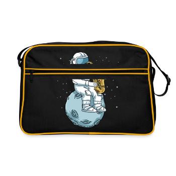 Saxophon Shirt Männer Astronaut Mond Jazz Musik - Retro Tasche - Schwarz/Gold - Vorne