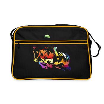 Springreiten Pferdesport Hürdenspringen - Retro Tasche - Schwarz/Gold - Vorne