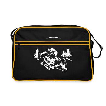Pferdesport Springreiten Reitturnier - Retro Tasche - Schwarz/Gold - Vorne