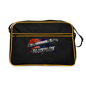 Blockflöte Flöte Geschenk - Retro Tasche - Schwarz/Gold - Vorne