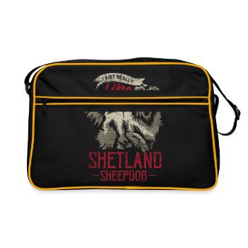 Shetland Schäferhund Geschenk - Retro Tasche - Schwarz/Gold - Vorne