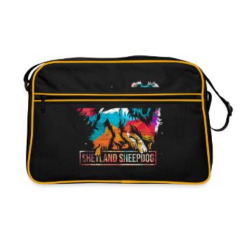 Shetland Schäferhund Geschenk - Retro Tasche - Schwarz/Gold - Vorne