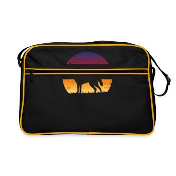 Wolf Geschenkidee Wolf Liebhaber - Retro Tasche - Schwarz/Gold - Vorne