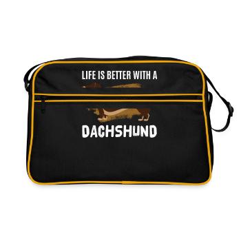Dackel Dachshund - Retro Tasche - Schwarz/Gold - Vorne