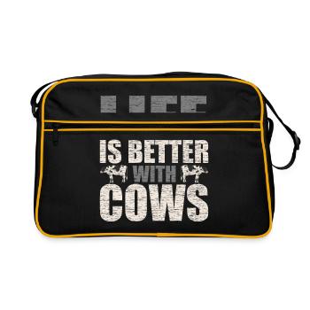 Kuh Liebhaber Kuh Bauer Geschenkidee - Retro Tasche - Schwarz/Gold - Vorne